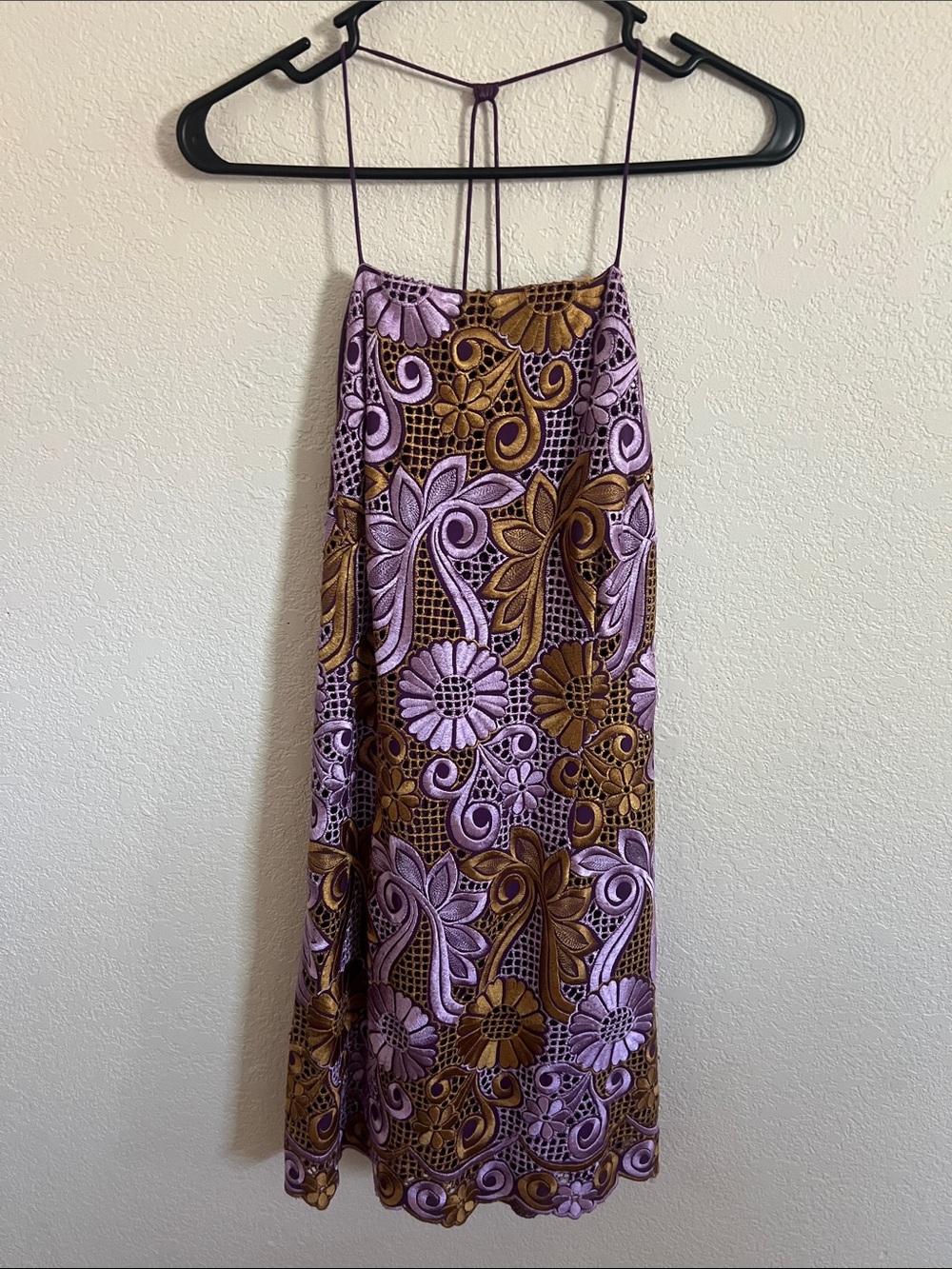 Anthropologie Embroidered Halter Mini Dress
